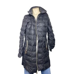 Michael Kors Puffer Coat Womens L Black Long Packable Down‎ Jacket Zip